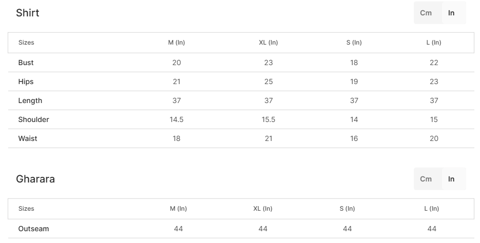 Badal Size Chart