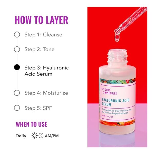 Good Molecules Hyaluronic Acid Serum - Hydrating, Non-greasy formula to Moisturize, Plump - 1% HA, Anti-aging, Water-Based Skincare for Face - Image 4
