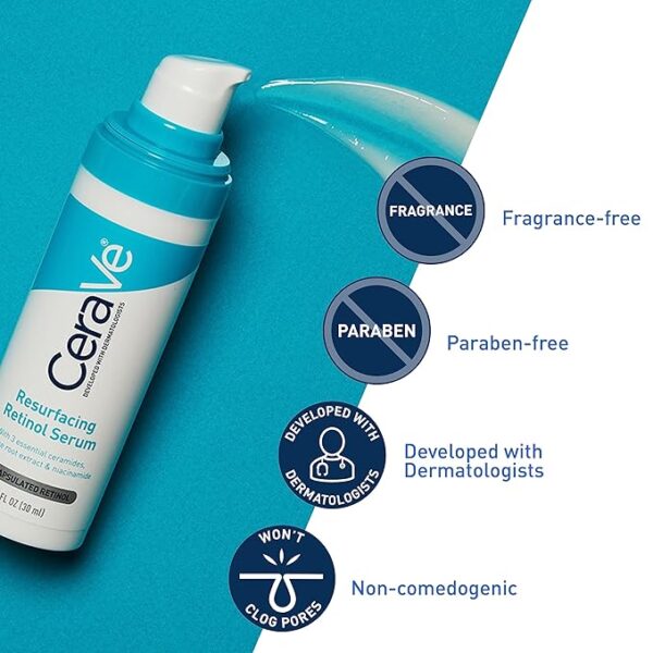 CeraVe Retinol Serum for Post-Acne Marks and Skin Texture | Pore Refining, Resurfacing, Brightening Facial Serum with Retinol and Niacinamide | Fragrance Free, Paraben Free & Non-Comedogenic| 1 Oz - Image 4
