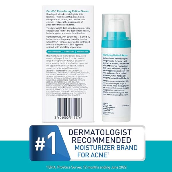CeraVe Retinol Serum for Post-Acne Marks and Skin Texture | Pore Refining, Resurfacing, Brightening Facial Serum with Retinol and Niacinamide | Fragrance Free, Paraben Free & Non-Comedogenic| 1 Oz - Image 6
