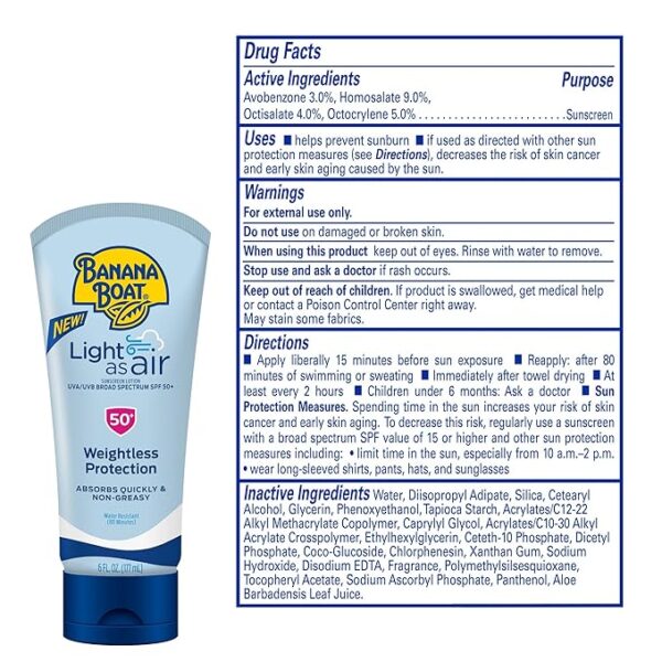 Banana Boat Light As Air Sunscreen Lotion SPF 50 Twin Pack | Lightweight Sunscreen, Lotion Sunscreen, Banana Boat Sunscreen Lotion for Body, Non-Greasy Sunscreen, Oxybenzone Free Sunscreen, 6oz each - Image 2