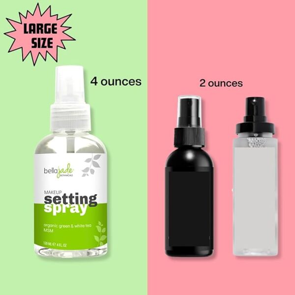Makeup Setting Spray for Face - Long Lasting Mist: Hydrating Dewey Finishing + Organic Green Tea & MSM - All Skin Types - Large 4 oz Bottle - Image 2