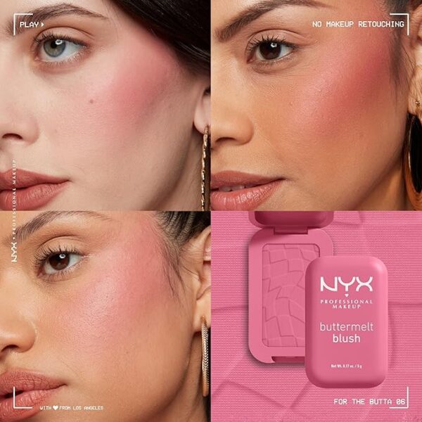 NYX PROFESSIONAL MAKEUP Buttermelt Powder Blush, Fade and Transfer-Resistant Blush, Up to 12HR Make Up Wear, Vegan Formula - For The Butta - Image 4