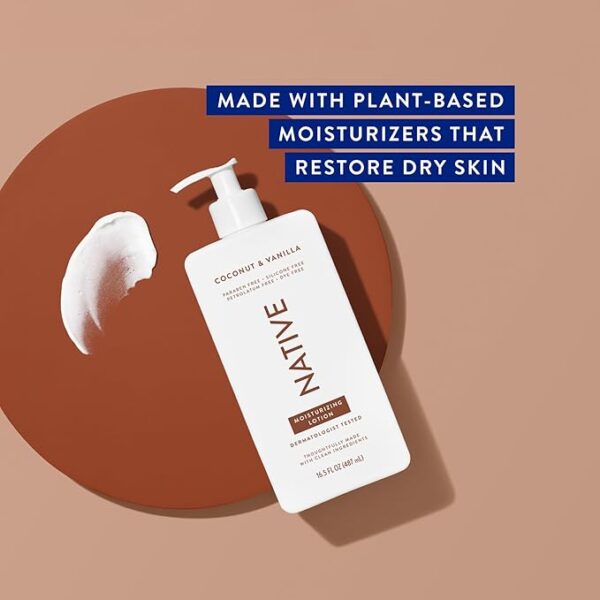 Native Body Lotion Contains Naturally Derived Plant-Based Moisturizers for Women and Men | Restores Dry Skin, Coconut & Vanilla, 16.5 fl oz - Image 4