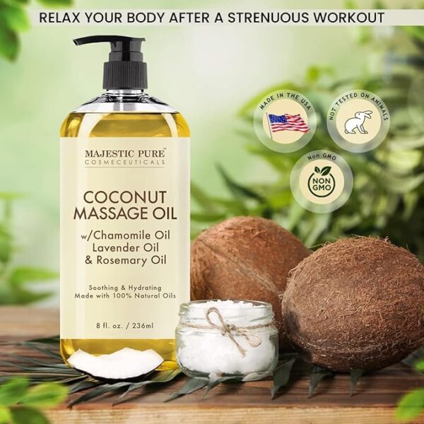 MAJESTIC PURE Coconut Massage Oil - Ultra-Glide Formula with Soothing Aroma -Made with Natural Oils - All Skin Types, Men & Women - 8 fl oz - Image 2