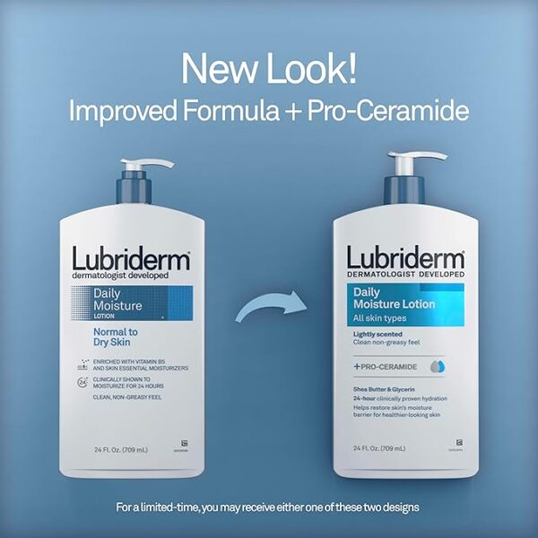 Lubriderm Daily Moisture Lotion + Pro-Ceramide with Shea Butter & Glycerin Helps Moisturize Dry Skin, Hydrating Face, Hand & Body Lotion is Lightly Scented & Non-Greasy, 24 fl. oz - Image 2