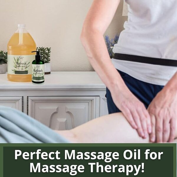 Refresh Massage Oil with Eucalyptus & Peppermint Essential Oils - Great for Massage Therapy. All Natural Muscle Relaxer. Ideal for Full Body Massage – Nut Free Formula 8oz - Image 2