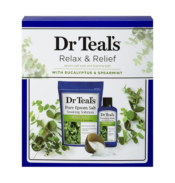 Dr Teal's Eucalyptus Epsom Salt & Foaming Bath Oil Sampler Gift Set - Give The Gift of Rejuvenation & Self Care! - 14 oz Bag of Eucalyptus Bath Salts & 3 oz Bottle of Eucalyptus Foaming Bath Oil - Image 2