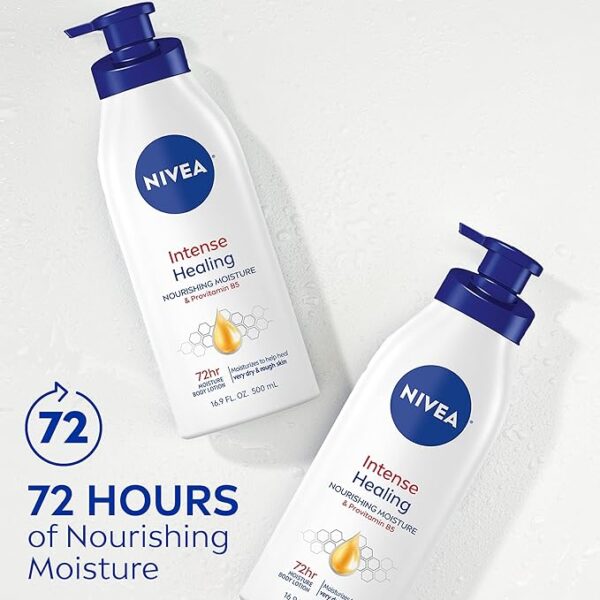 NIVEA Intense Healing Body Lotion for Dry Skin, 72-Hour Moisturizing Lotion with Deep Nourishing Serum and Provitamin B5, 16.9 Fl Oz Pump Bottle - Image 4