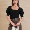 ATHMILE Women's Puff Short Sleeve Sweater Tops 2024 Spring Summer Trendy Square Neck Casual T Shirts Blouses - Image 2