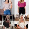 ATHMILE Women's Puff Short Sleeve Sweater Tops 2024 Spring Summer Trendy Square Neck Casual T Shirts Blouses - Image 4