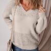 SHEWIN Womens Sweaters Casual Long Sleeve V Neck Lightweight Crochet Pullover Sweater Tops - Image 3