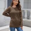 VIISHOW Women's Long Sleeve Cable Knit Pullover Sweater Cream Sweater Crew Neck Casual Fall Winter Chunky Knit Pullover Tops - Image 5