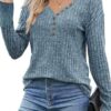 Buauty Womens Long Sleeve Sweaters Henley Shirts V Neck Tunic Tops for Womens Fall Fashion Sweaters Trendy - Image 2