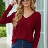 Saloogoe Womens Long Sleeve Tops V Neck Shirts Lightweight Tunic Sweaters Fashion - Image 3