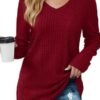 Saloogoe Womens Long Sleeve Tops V Neck Shirts Lightweight Tunic Sweaters Fashion - Image 2