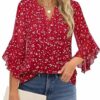 Timeson Women's 3/4 Sleeve Tops Dressy Casual Business Work Blouses Chiffon Office Shirts - Image 2