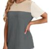 WIHOLL Womens Fashion 2025 Color Block Shirts Short Sleeve Crewneck Knitted Spring Summer Tops Casual Trendy - Image 4