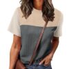 WIHOLL Womens Fashion 2025 Color Block Shirts Short Sleeve Crewneck Knitted Spring Summer Tops Casual Trendy - Image 3