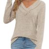 Women's Fall Long Sleeve Tunic Tops for Leggings V Neck Button Casual Blouse Sweatshirt - Image 4