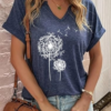 Women's Floral T-Shirts V-Neck Dandelion Sun Flower Graphic Casual Tee Boho Tops Cute Wildflowers Shirts - Image 2