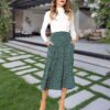 EXLURA Womens High Waist Polka Dot Pleated Skirt Midi Swing Skirt with Pockets - Image 4