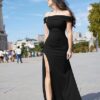 LAGSHIAN Women's Elegant Bodycon Off Shoulder Sleeveless High Split Ruched Long Formal Evening Dress - Image 3
