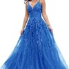 Tulle Prom Dresses for Women 2025 Sparkly Lace Appliques Long Ball Gowns Spaghetti Straps A-Line Evening Gowns - Image 2