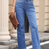 Sidefeel Women's Jeans High Waisted Straight Leg Stretchy Jeans Trendy Welt Pockets Loose Wide Leg Ankle Denim Pants - Image 3