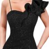 VFSHOW Womens Ruffle One Shoulder Strap Ruched Formal Prom Wedding Maxi Dress V Neck Elegant Split Cocktail Evening Long Gown - Image 3