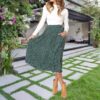 EXLURA Womens High Waist Polka Dot Pleated Skirt Midi Swing Skirt with Pockets - Image 2