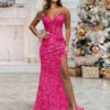 Sparkly Sequin Prom Dresses for Women 2025 V Neck Glitter Applique Mermaid Formal Evening Gown with Slit - Image 2