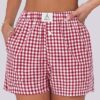 ANRABESS Shorts for Women Casual Summer Plaid Pajama Shorts Soft Elastic Gingham Lounge Sleep Boxers Bottoms - Image 4