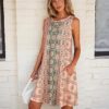 Summer Dresses for Women Beach Boho Sleeveless Vintage Floral Flowy Pocket Tshirt Tank Sundresses - Image 2