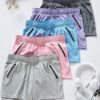 5 Pack: Womens Workout Gym Shorts Casual Lounge Set, Ladies Active Athletic Apparel with Zipper Pockets - Image 3