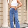 Sidefeel Women's Jeans High Waisted Straight Leg Stretchy Jeans Trendy Welt Pockets Loose Wide Leg Ankle Denim Pants - Image 4