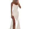 Strapless Satin Prom Dresses with Slit Long Mermaid Formal Bridesmaid Dresses for Women - Image 2