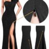 VFSHOW Womens Ruffle One Shoulder Strap Ruched Formal Prom Wedding Maxi Dress V Neck Elegant Split Cocktail Evening Long Gown - Image 4