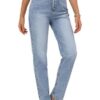 Womens Casual High Waisted Straight Leg Jeans Crossover Waistband Non-Stretch Denim - Image 3