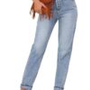 Womens Casual High Waisted Straight Leg Jeans Crossover Waistband Non-Stretch Denim - Image 4