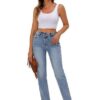Womens Casual High Waisted Straight Leg Jeans Crossover Waistband Non-Stretch Denim - Image 5