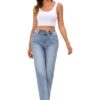 Womens Casual High Waisted Straight Leg Jeans Crossover Waistband Non-Stretch Denim - Image 6