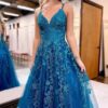 Glitter Tulle V Neck Prom Dresses for Women 2025 Lace Appliques Long Party Dress - Image 4
