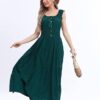 OSTOO Women's 2024 Summer Boho Floral Print Tiered Casual Flowy Long Maxi Dress Dark Green - Image 5