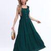 OSTOO Women's 2024 Summer Boho Floral Print Tiered Casual Flowy Long Maxi Dress Dark Green - Image 4