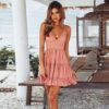 ECOWISH Summer Dresses for Women 2025 V-Neck Spaghetti Strap Bowknot Backless Sleeveless Lace Mini Swing Skater Dress - Image 2