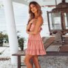 ECOWISH Summer Dresses for Women 2025 V-Neck Spaghetti Strap Bowknot Backless Sleeveless Lace Mini Swing Skater Dress - Image 3