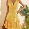 FENSACE Women's Summer Sleeveless Sexy Wrap V Neck Floral Sundress Mini Dress - Image 3