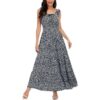 OSTOO Women's 2024 Summer Boho Floral Print Tiered Casual Flowy Long Maxi Dress Black - Image 3