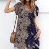 Summer Dresses for Women Petal Short Sleeve V-Neck Beach Dress Floral Print Dressy Casual Sun Dresses - Image 2